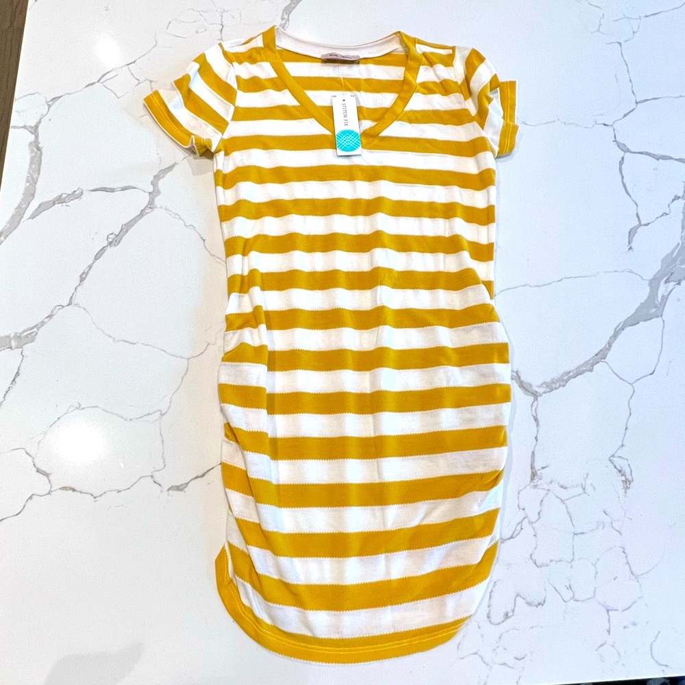 *SOLD* Mustard + White Striped Maternity V-Neck T-Shirt